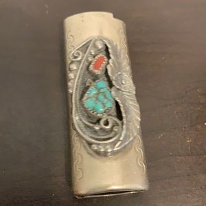 Vintage C-W Silver and turquoise lighter cover